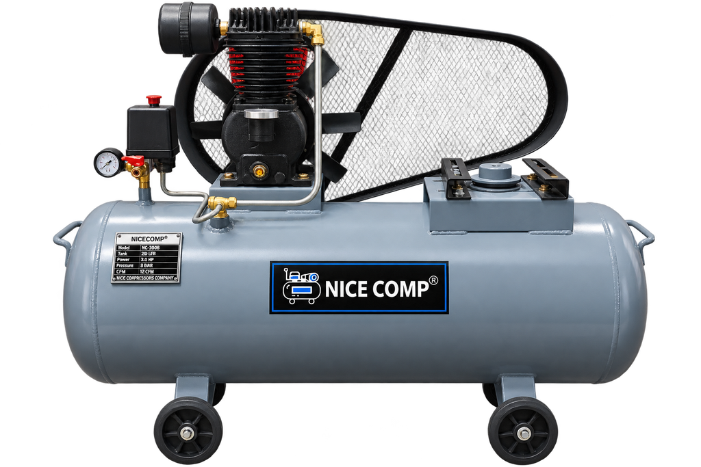 NiceComp LC-010C HP Single Stage Air Compressor without Motor with 110L Tank, 4 CFM Air Delivery & 7 KG/CM² Pressure